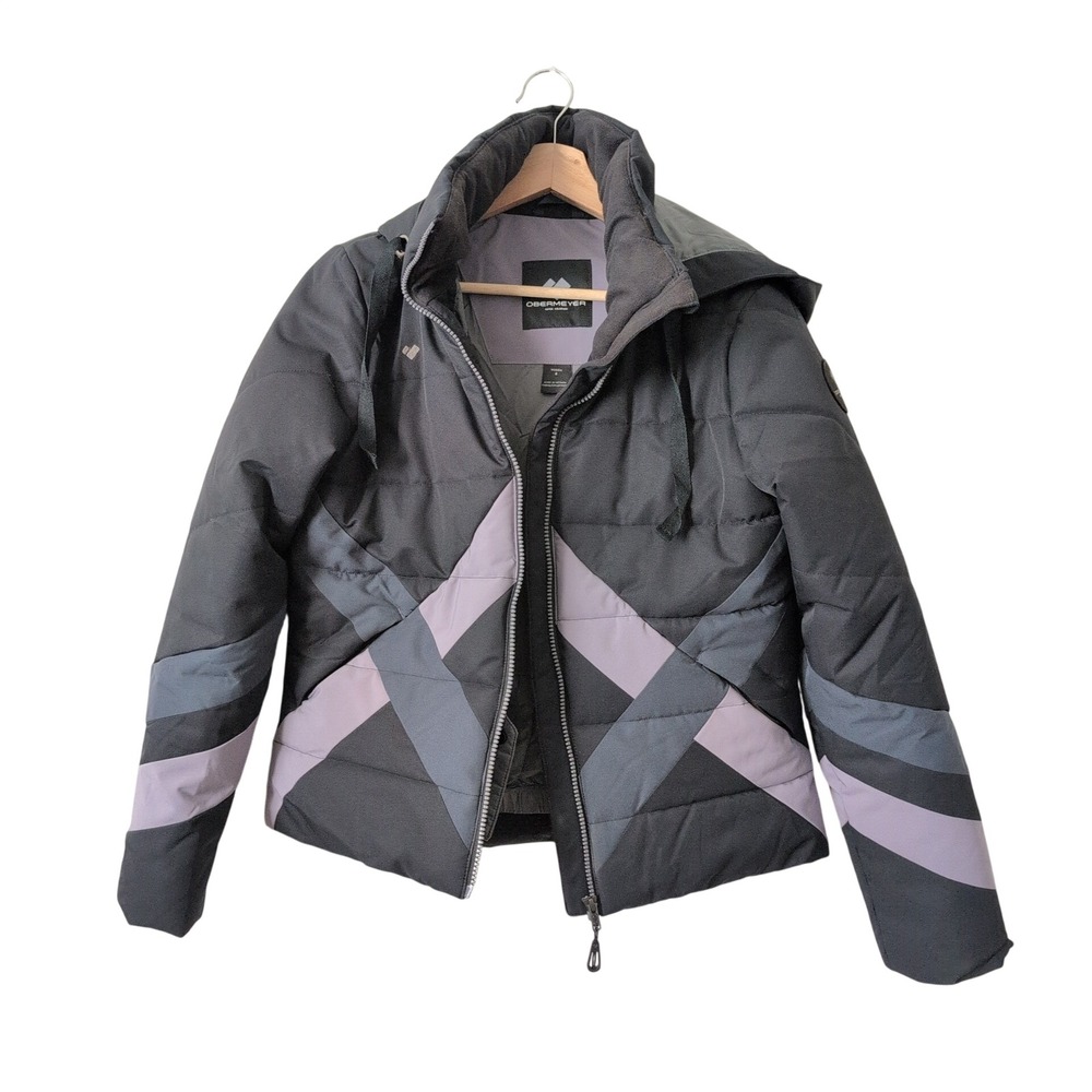 Obermeyer Women's Ski Jacket Puffer Quilted Winter Coat Size 4 Black Gray Skiing